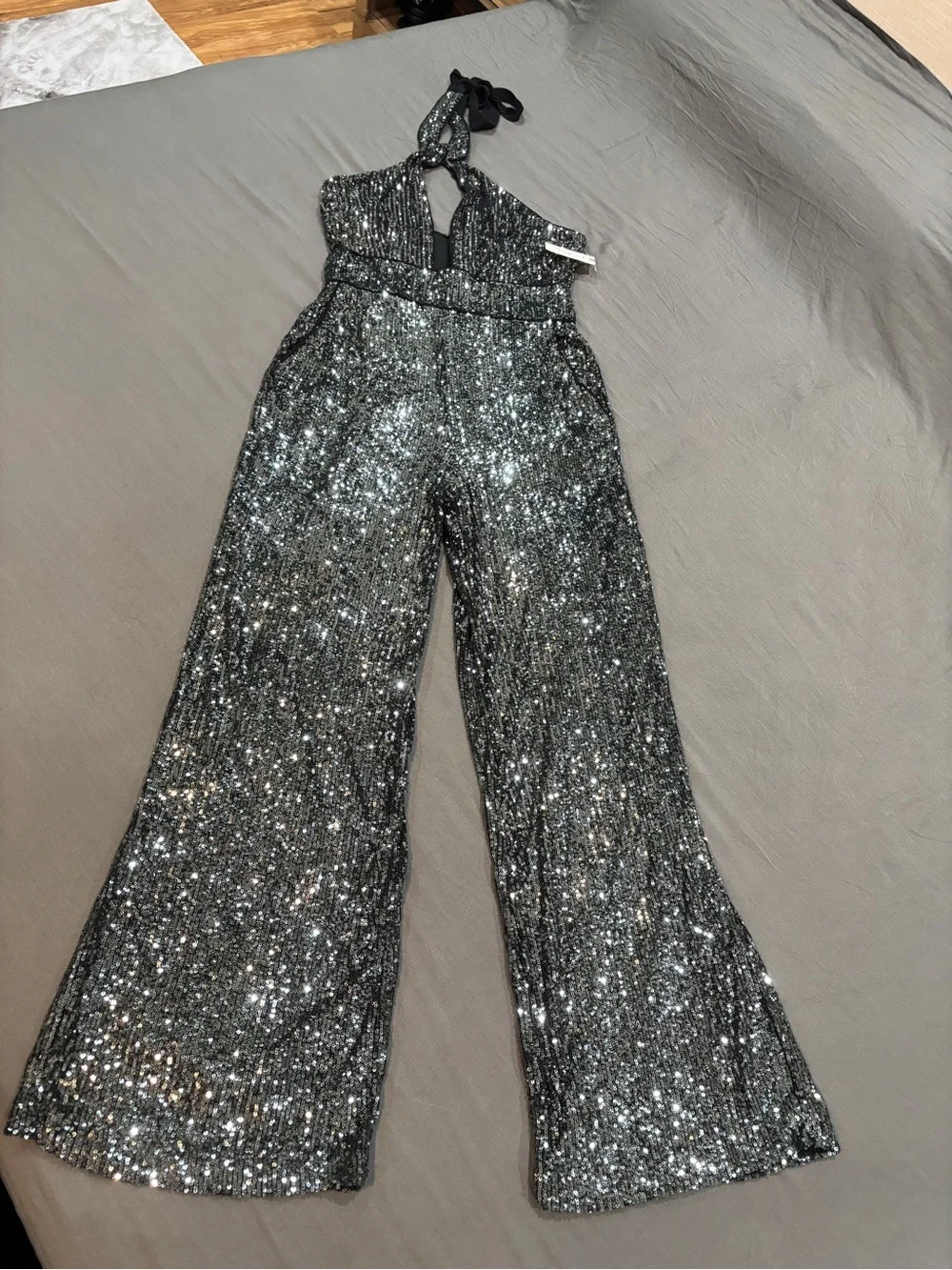 Anthropologie Women’s Sequin Halter Wide-Leg Jumpsuit - Picture 2 of 7